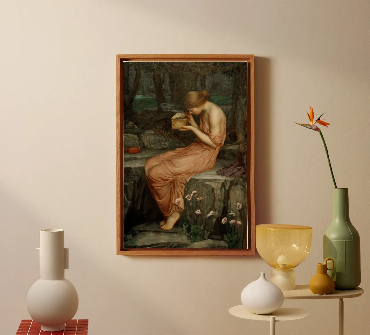 John William Waterhouse - Psyche opent de gouden doos canvas met Baklijst van Timeless Artworks
