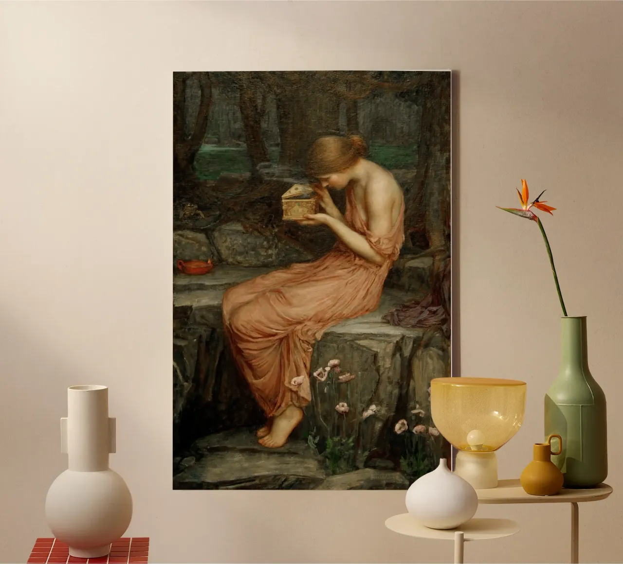 John William Waterhouse - Psyche opent de gouden doos canvas met Baklijst van Timeless Artworks