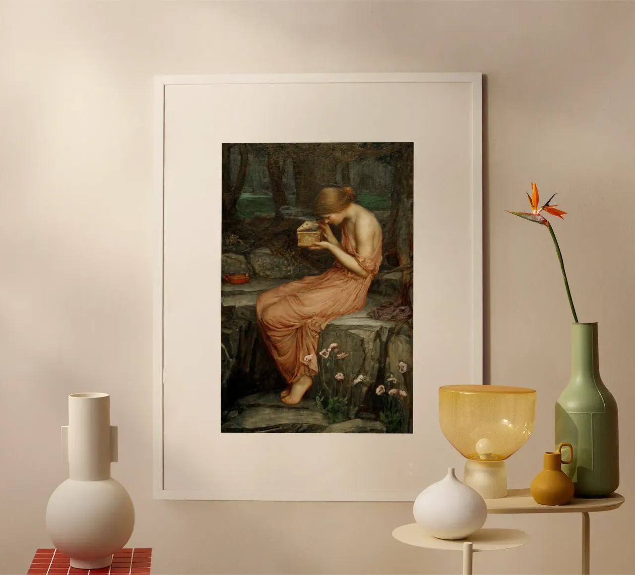 John William Waterhouse - Psiche che apre la scatola d'oro poster con telaio in plastica da Timeless Artworks