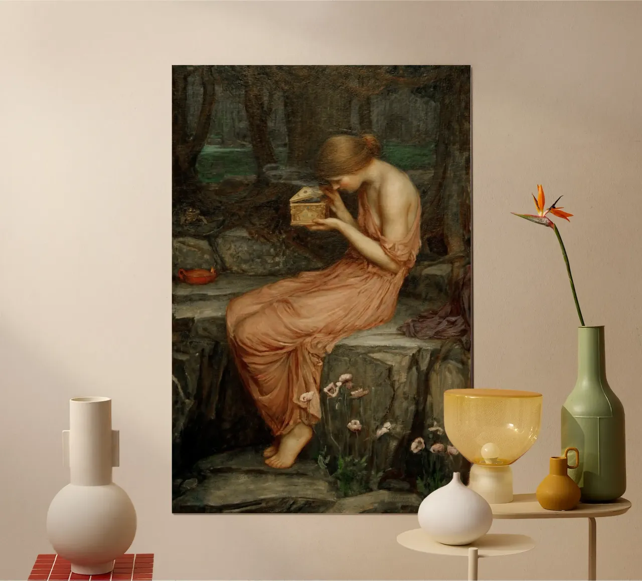 John William Waterhouse - Psiche che apre la scatola d'oro poster con telaio in plastica da Timeless Artworks
