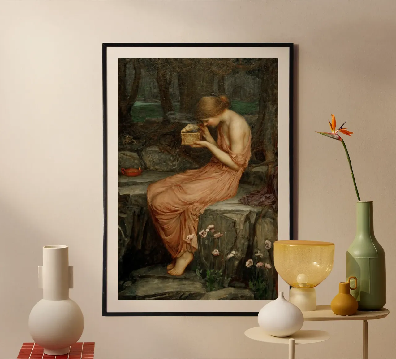 John William Waterhouse - Psiche che apre la scatola d'oro poster con telaio in plastica da Timeless Artworks