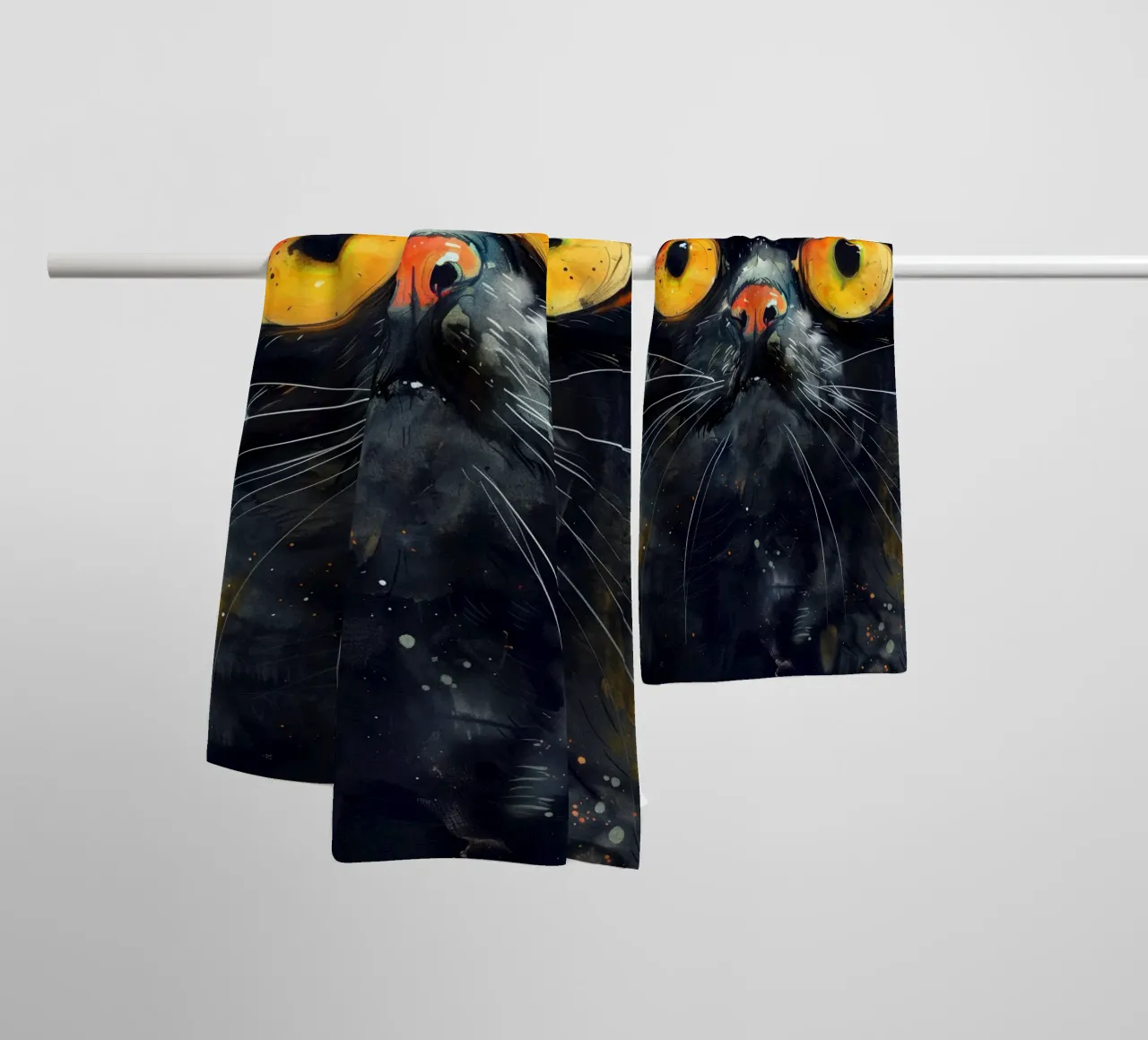 Black cat towel by Justyna Jaszke JBJart