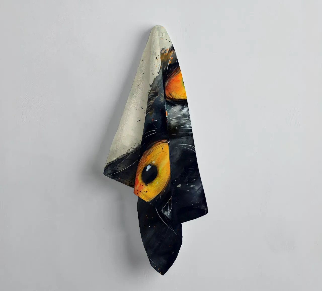 Black cat towel by Justyna Jaszke JBJart