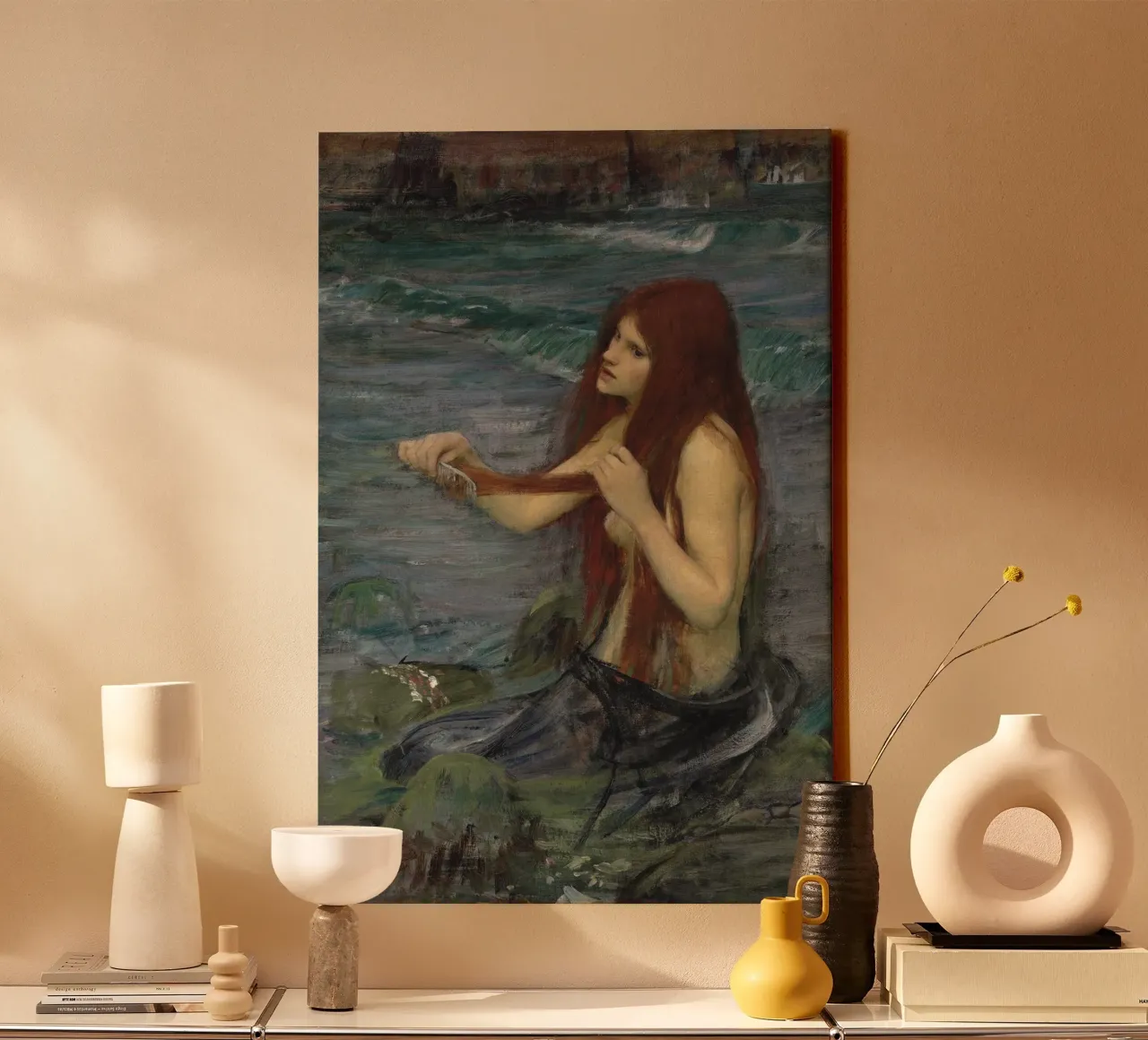 John William Waterhouse - Een zeemeermin (schets) canvas met Baklijst van Timeless Artworks