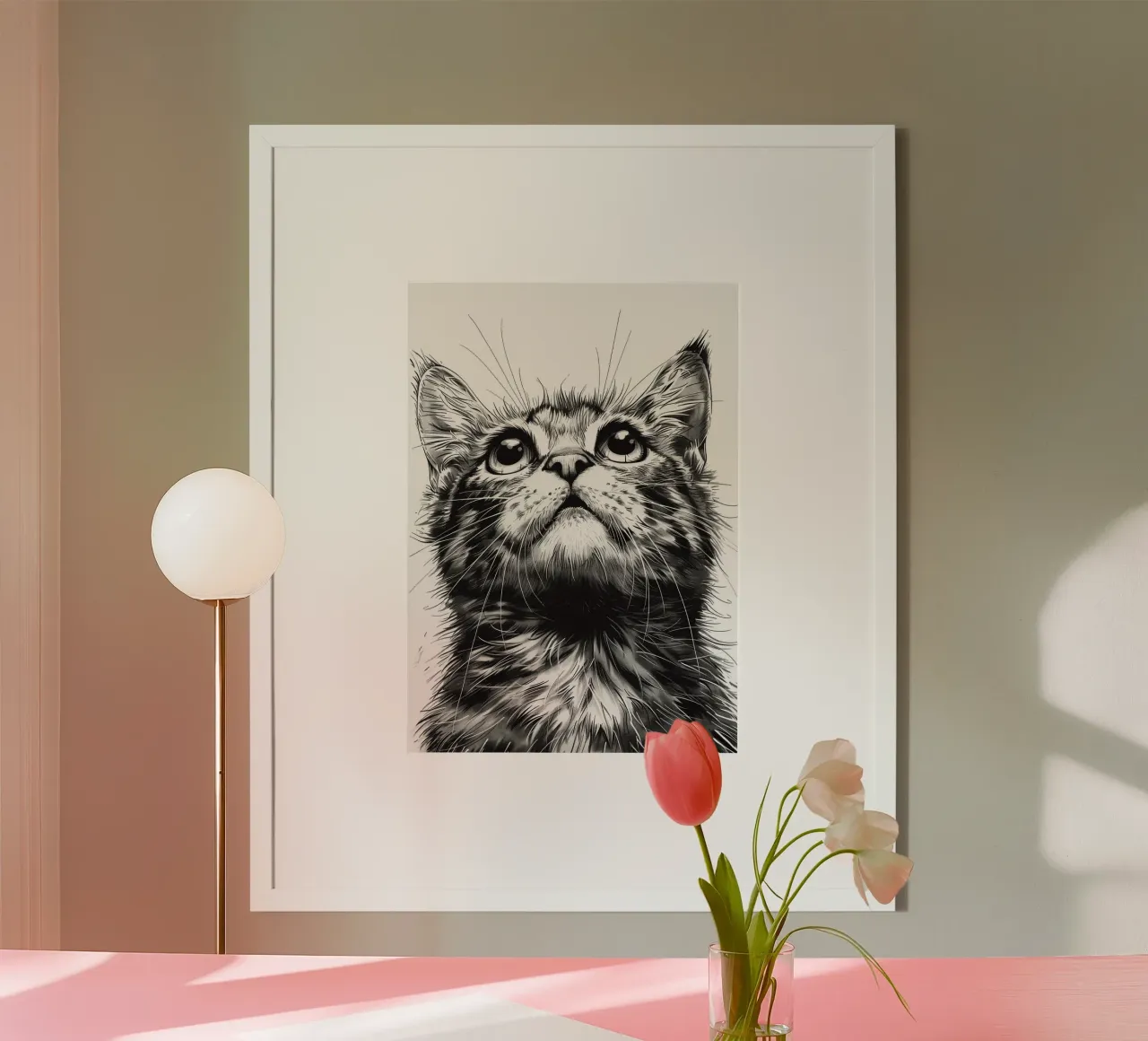 Zwart-witte kat hahnemühle van Justyna Jaszke JBJart