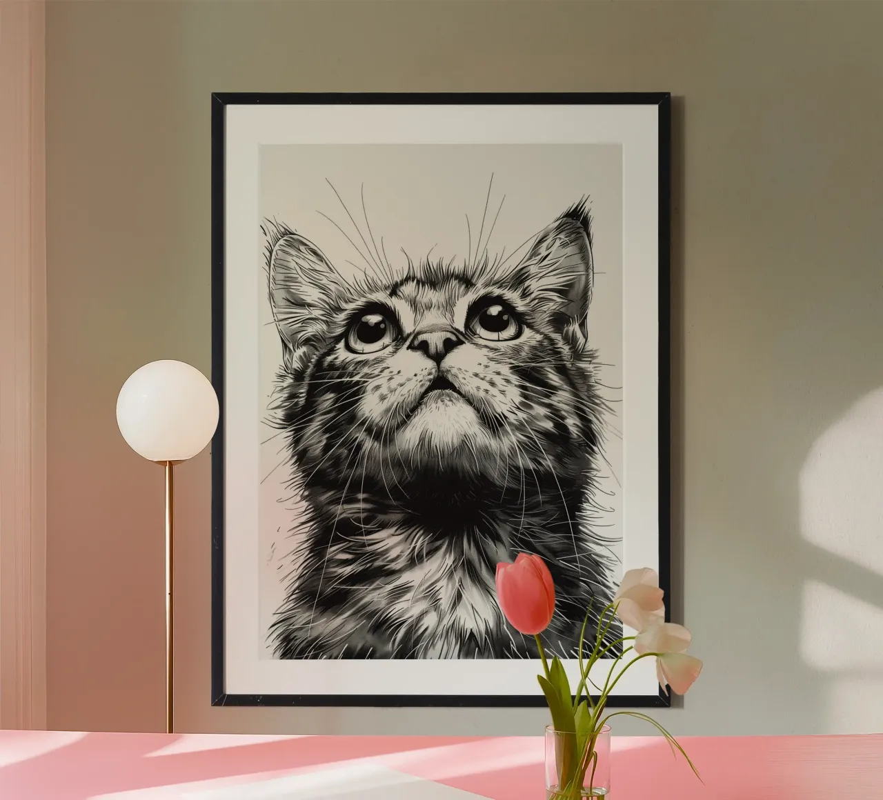 Zwart-witte kat hahnemühle van Justyna Jaszke JBJart