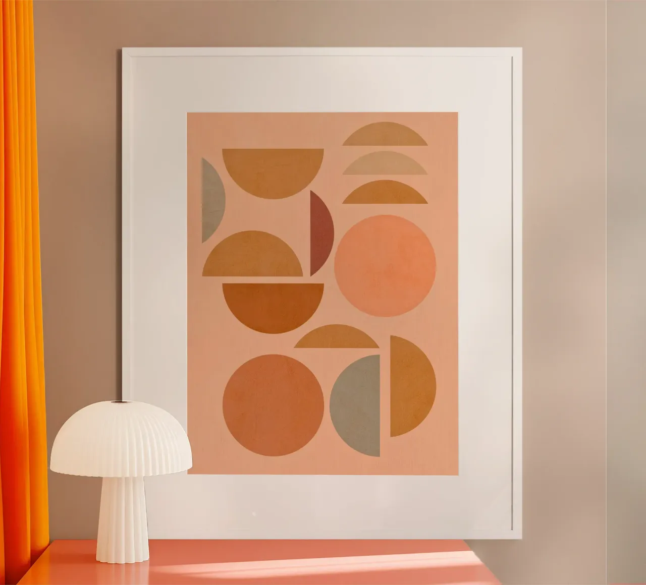 Gioco geometrico bohémien Sole e Luna - Colori pastello della terra poster con telaio in plastica da Dominique Vari Abstract