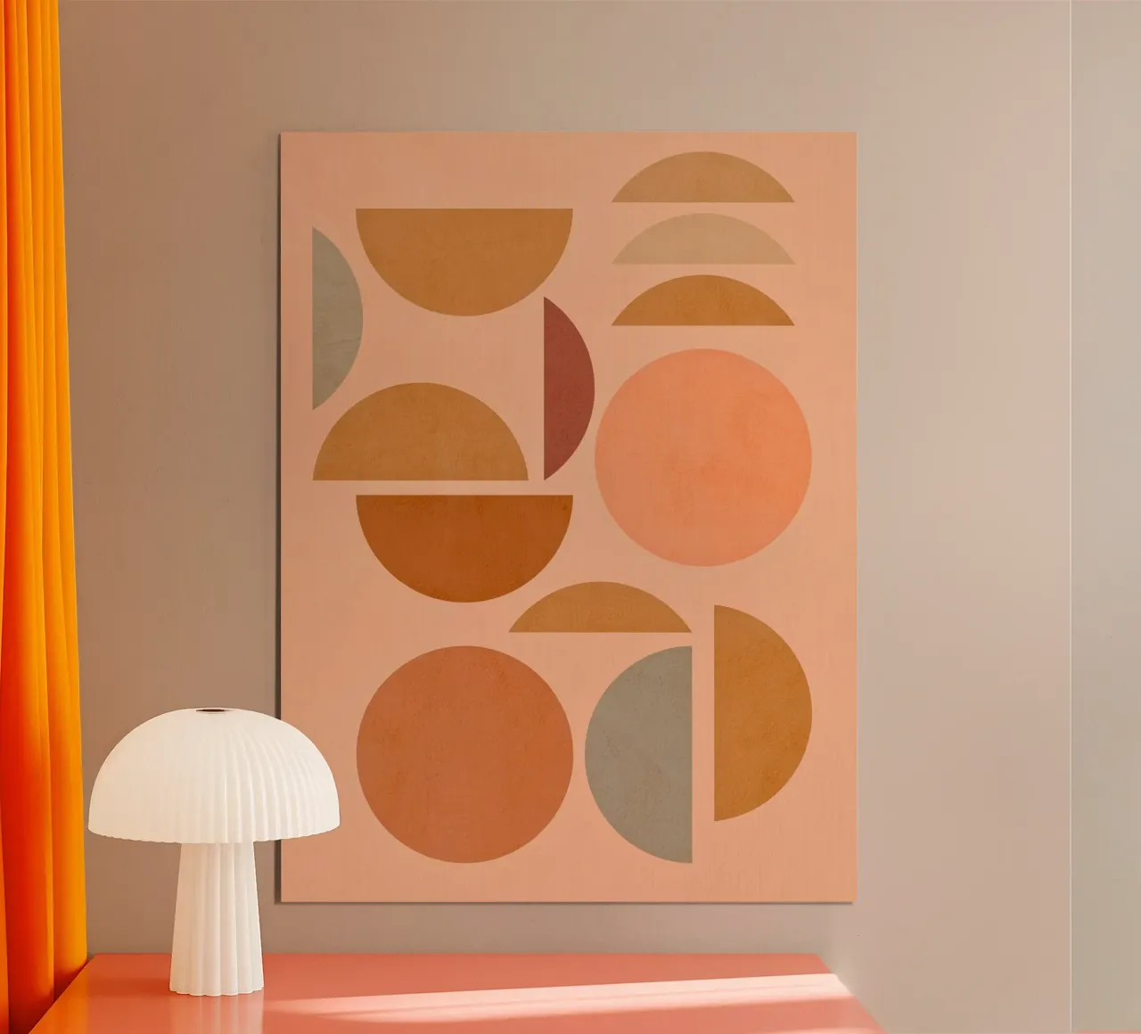 Gioco geometrico bohémien Sole e Luna - Colori pastello della terra poster con telaio in plastica da Dominique Vari Abstract
