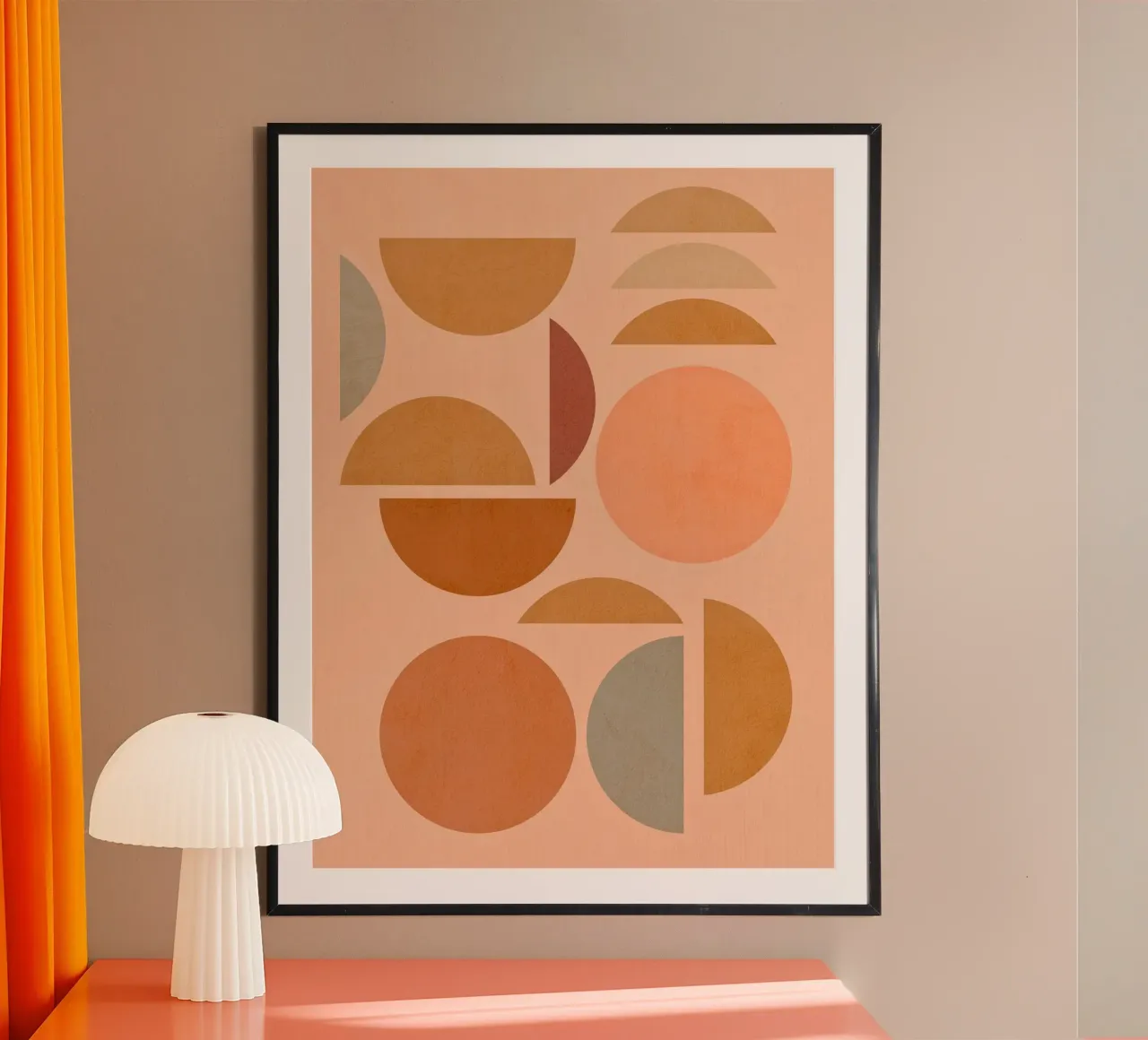 Gioco geometrico bohémien Sole e Luna - Colori pastello della terra poster con telaio in plastica da Dominique Vari Abstract