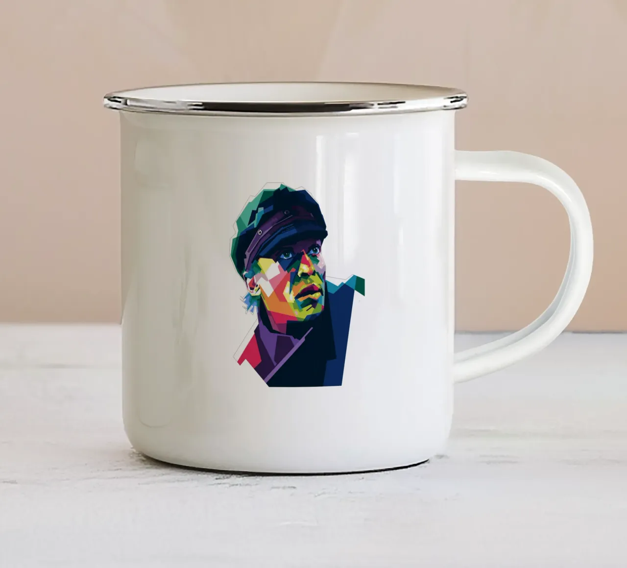 Miles Davis in WPAP-stijl emaille mok van Alkahfsmart