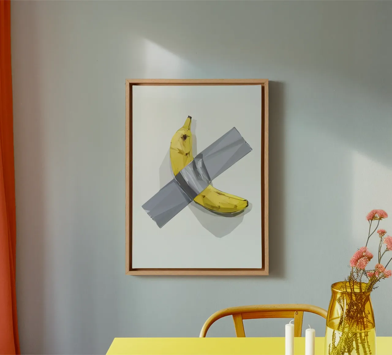 Banana on the wall canvas met Baklijst van Low poly art