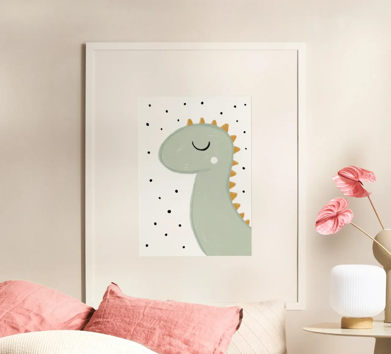 Dinosaurier mit Punkten poster con telaio in plastica da BAINAI KIDS