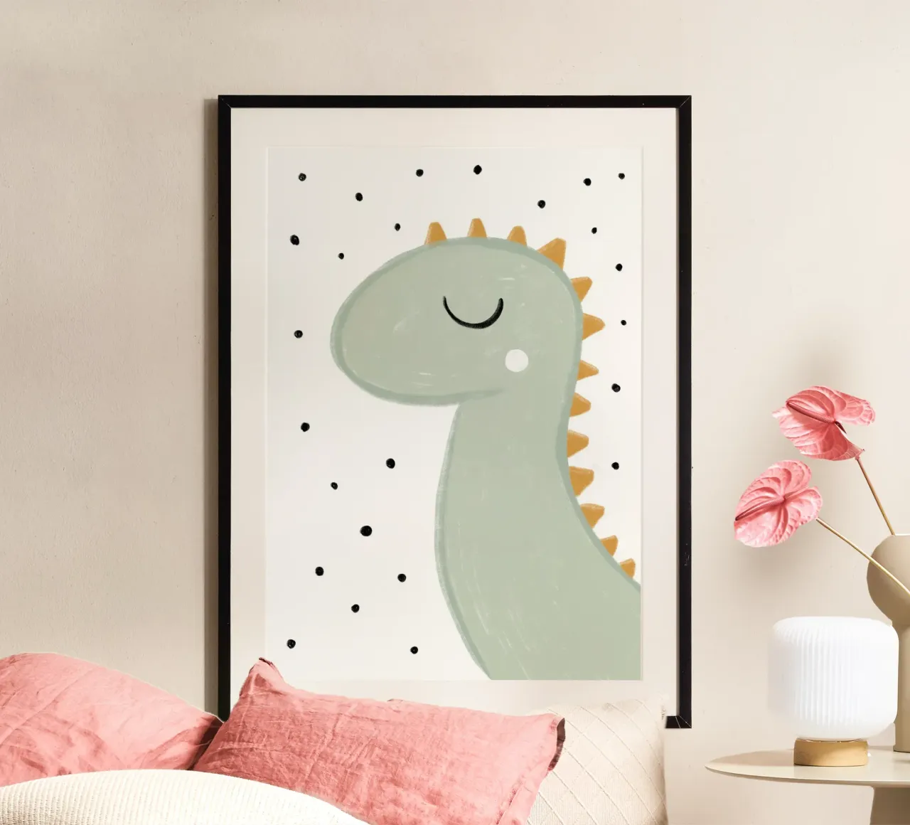 Dinosaurier mit Punkten poster con telaio in plastica da BAINAI KIDS
