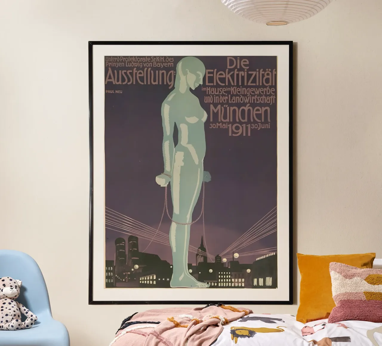 Mostra Die Elektrizitat Munchen 1911 poster con telaio in legno da bonglantrungmuoi