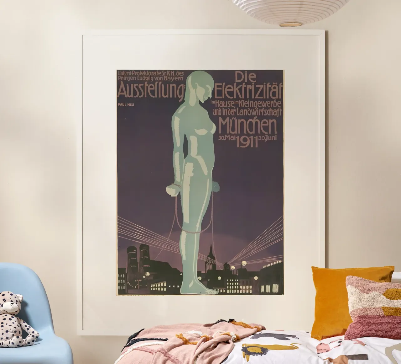 Mostra Die Elektrizitat Munchen 1911 poster con telaio in legno da bonglantrungmuoi