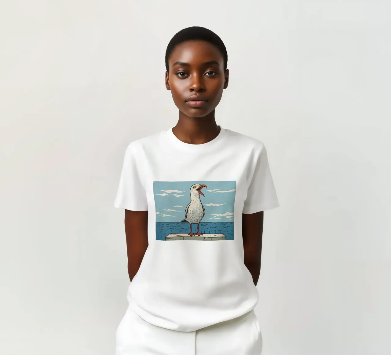 Gaviota defendida | Gráfico digital xilográfico camiseta de Autofocus