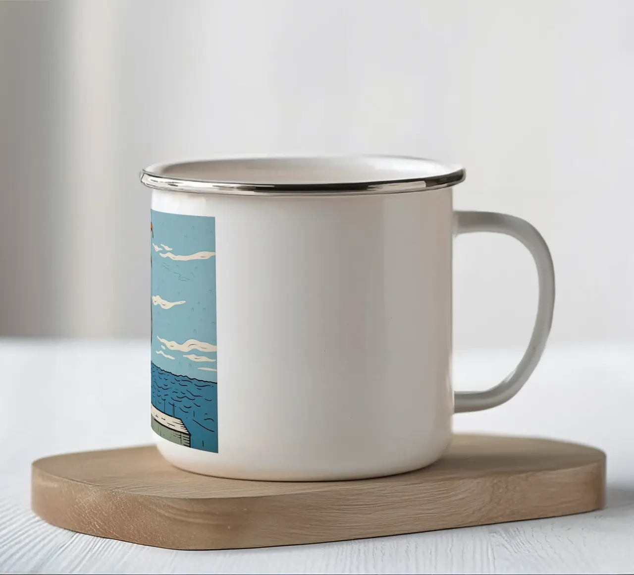 Gabbiano defedato | Grafica digitale tipo xilografia tazza in smalto da Autofocus