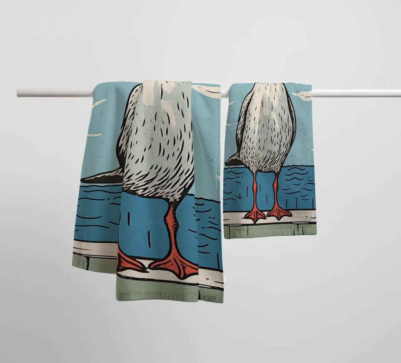 Gaviota defendida | Gráfico digital xilográfico toalla de baño de Autofocus
