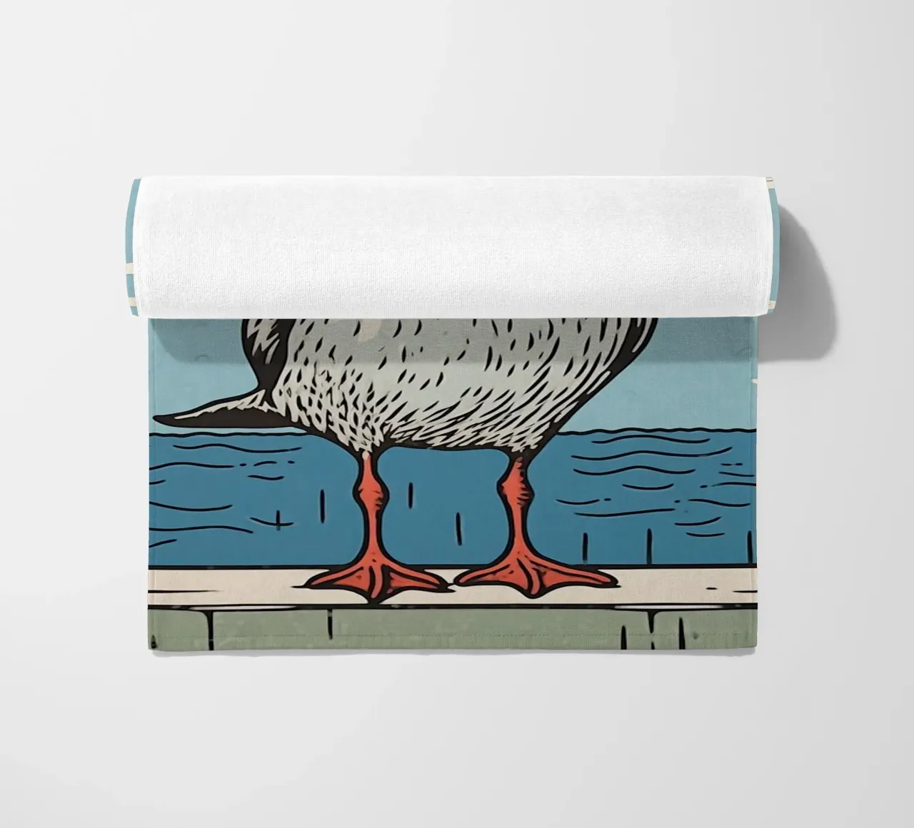 Gabbiano defedato | Grafica digitale tipo xilografia telo mare da Autofocus