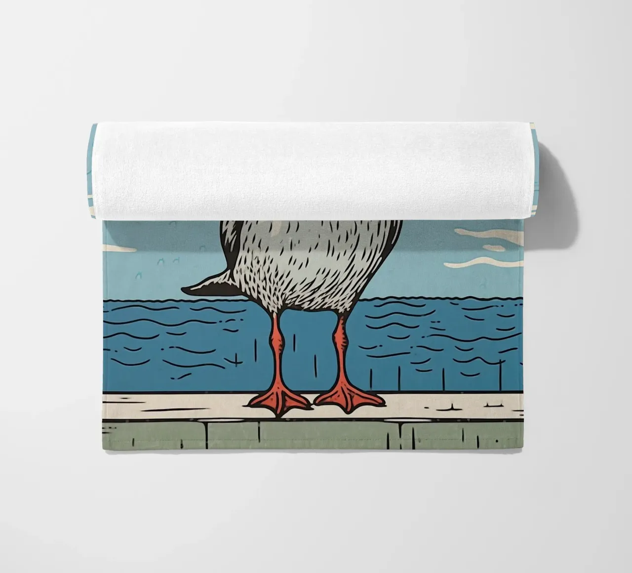 Gabbiano defedato | Grafica digitale tipo xilografia telo mare da Autofocus