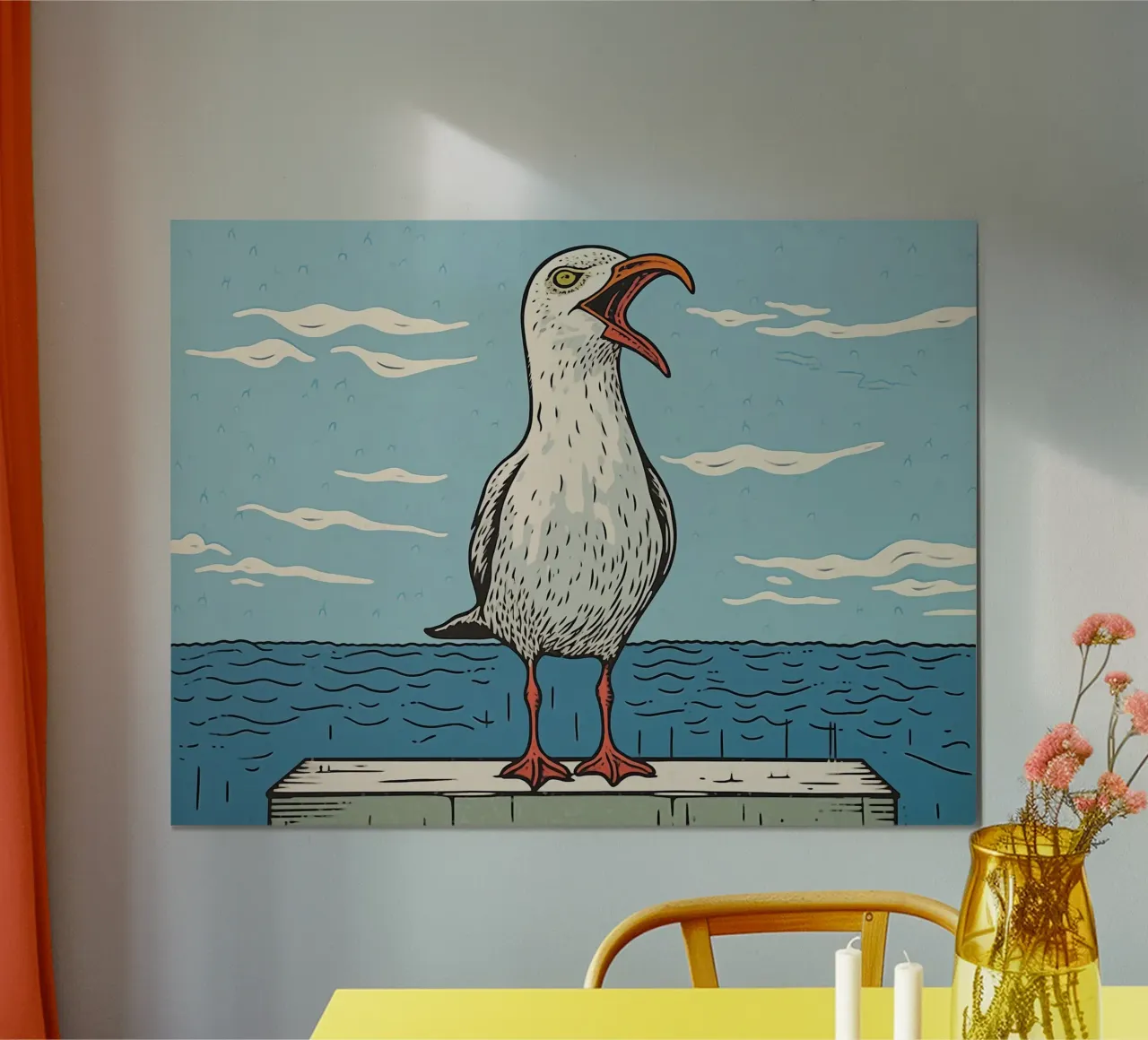 Gabbiano defedato | Grafica digitale tipo xilografia poster da Autofocus