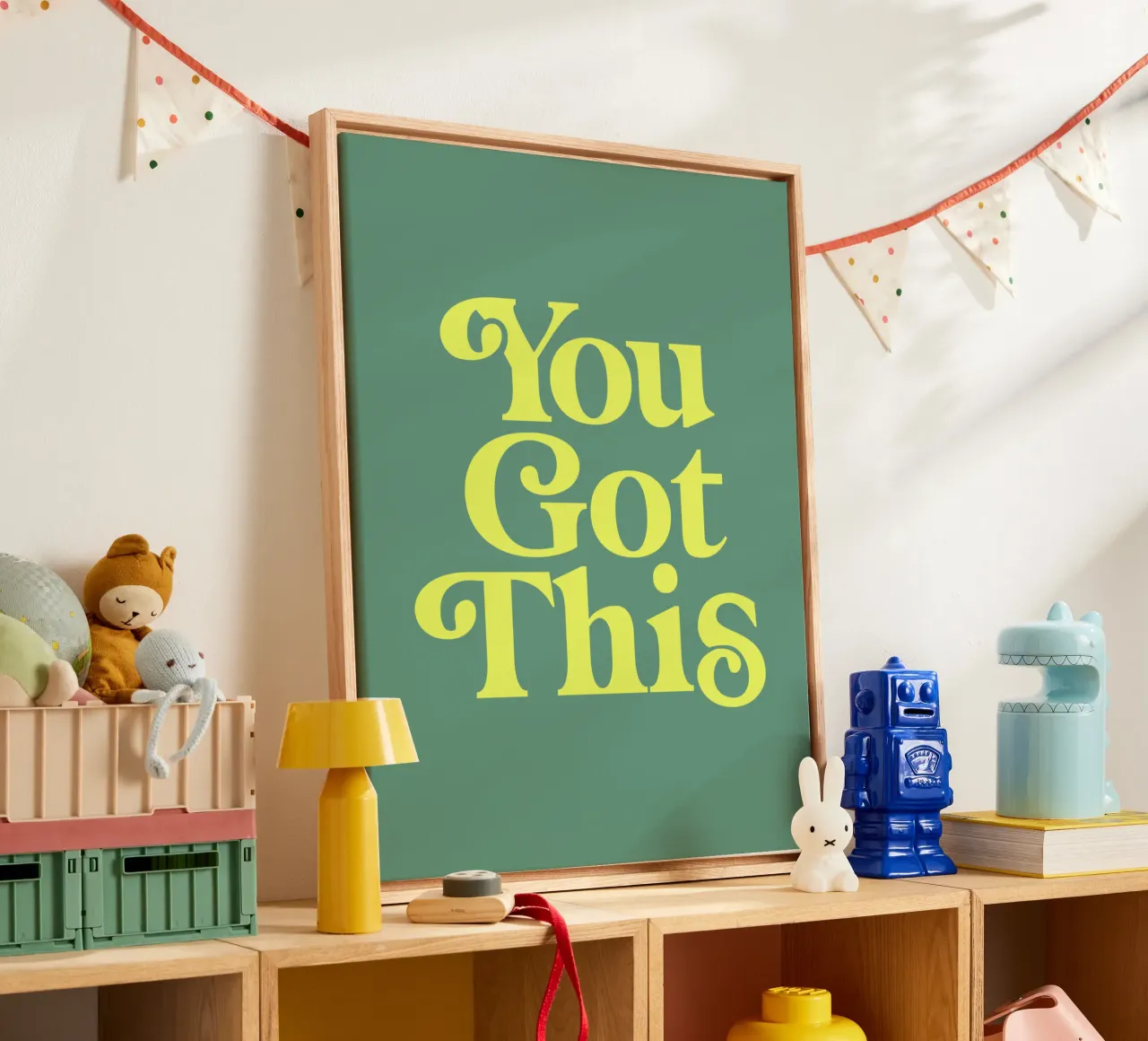 Citation de motivation en jaune et vert toile avec Caisse américaine de THE MOTIVATED TYPE