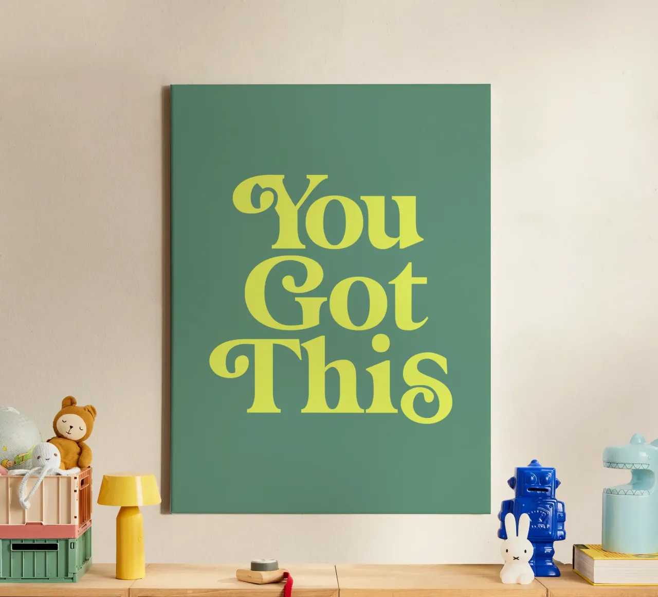 Citation de motivation en jaune et vert toile avec Caisse américaine de THE MOTIVATED TYPE