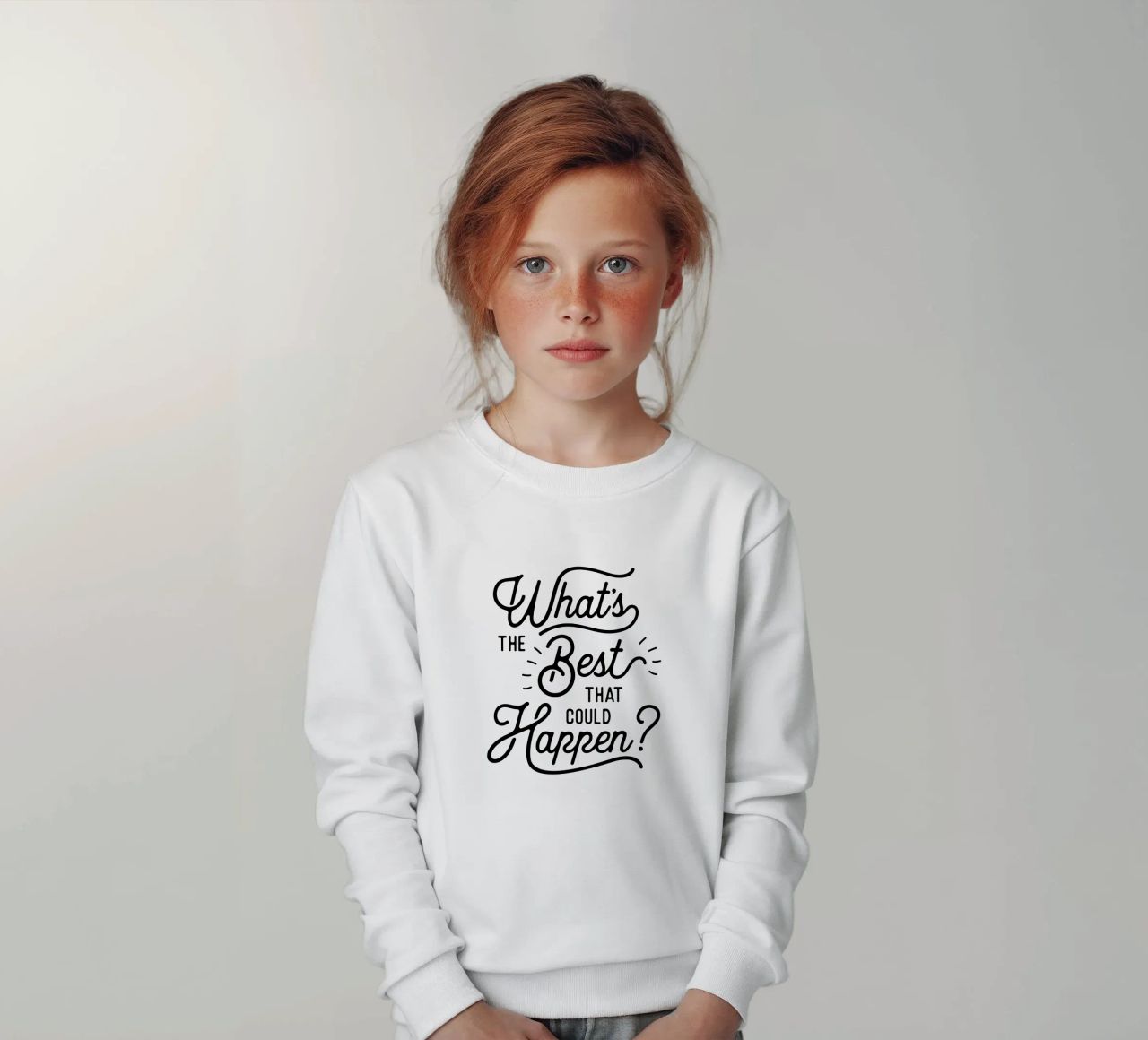 What's The Best That Could Happen Optimistic Zitat in Schwarz Kinder Sweatshirt von THE MOTIVATED TYPE