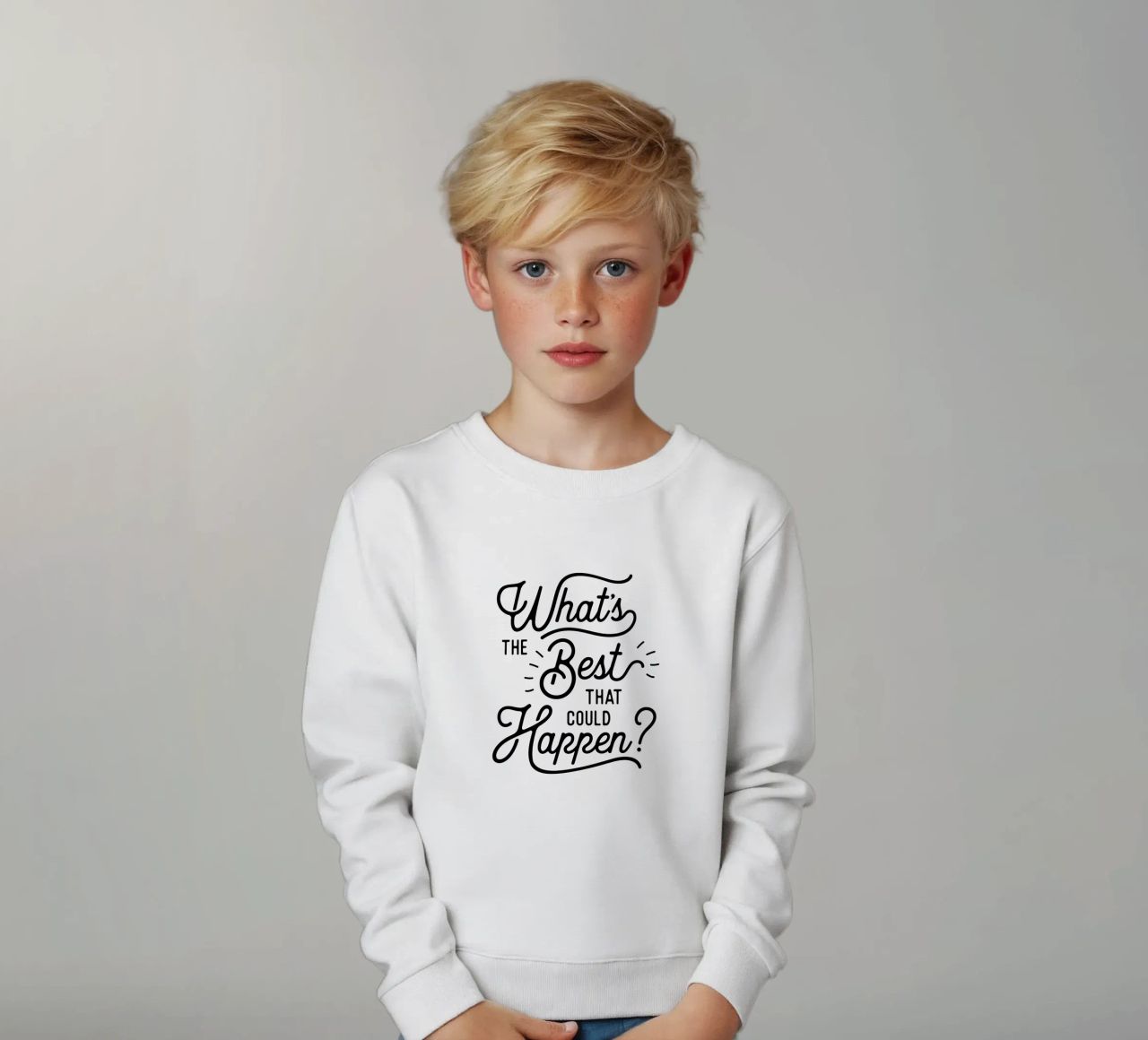What's The Best That Could Happen Optimistic Zitat in Schwarz Kinder Sweatshirt von THE MOTIVATED TYPE