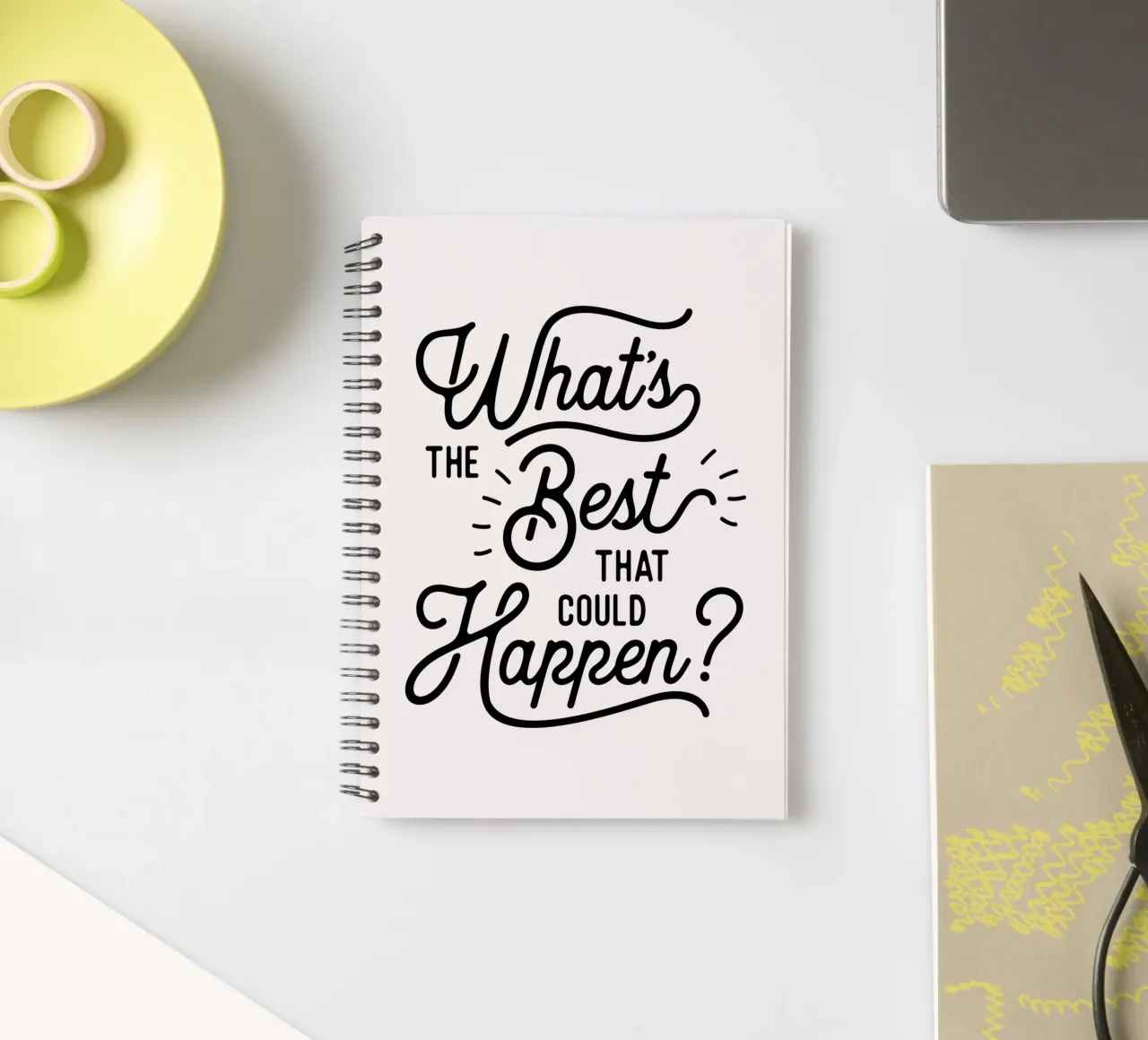 What's The Best That Could Happen Optimistisch Citaat in Zwart notitieboek met spiraal van THE MOTIVATED TYPE