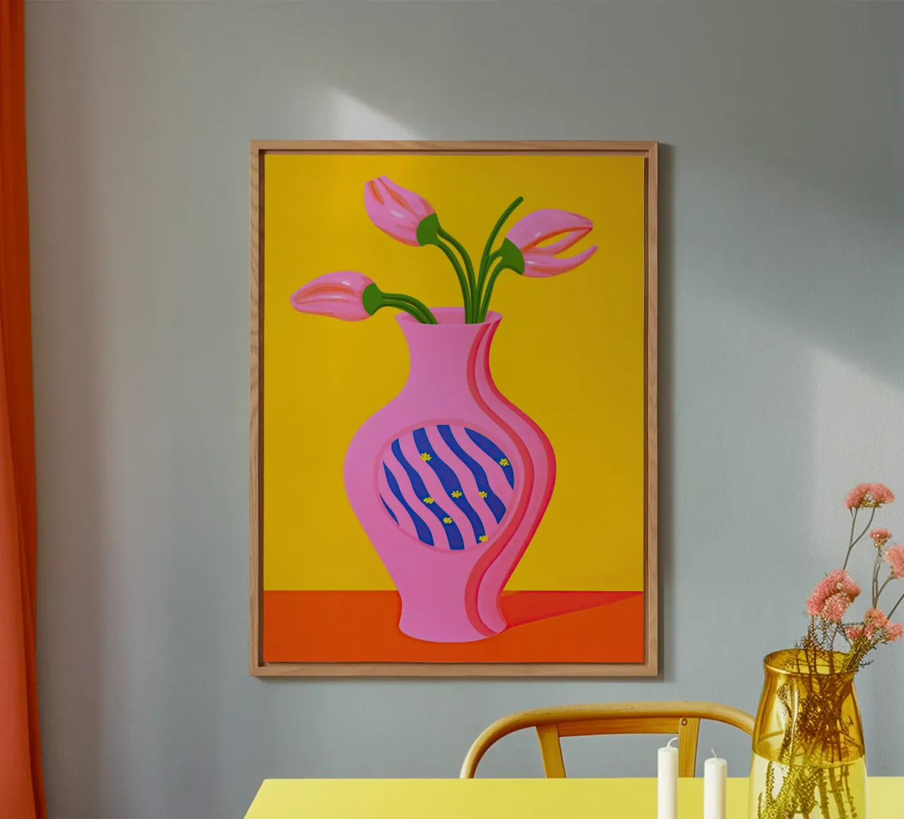 Natura morta pop art con fiori di plastica rosa pannello forex da Autofocus