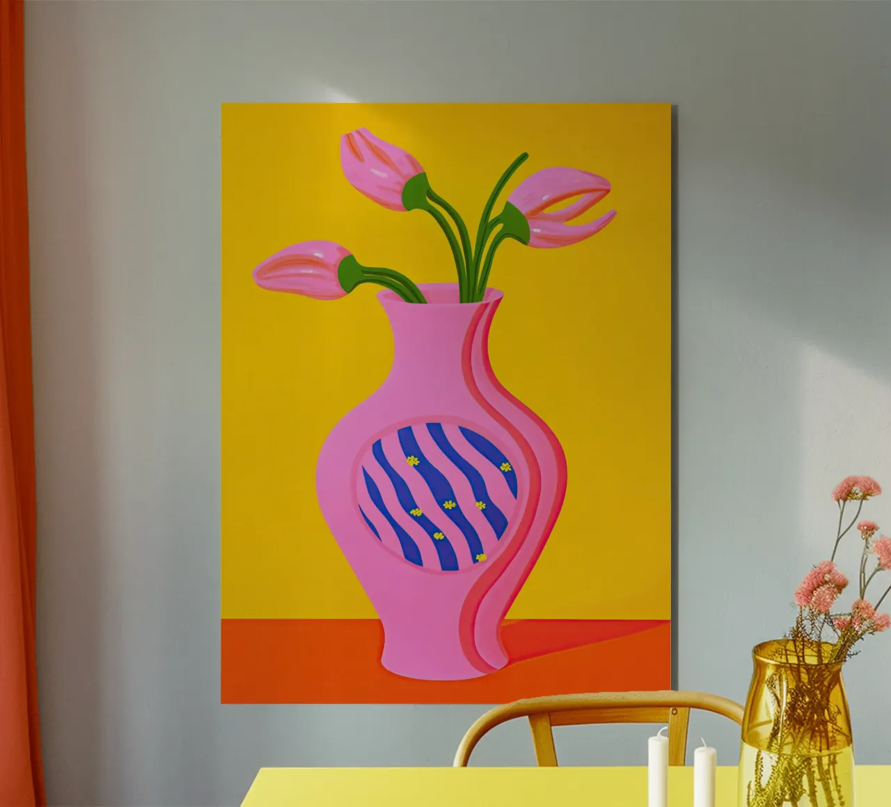 Natura morta pop art con fiori di plastica rosa pannello forex da Autofocus