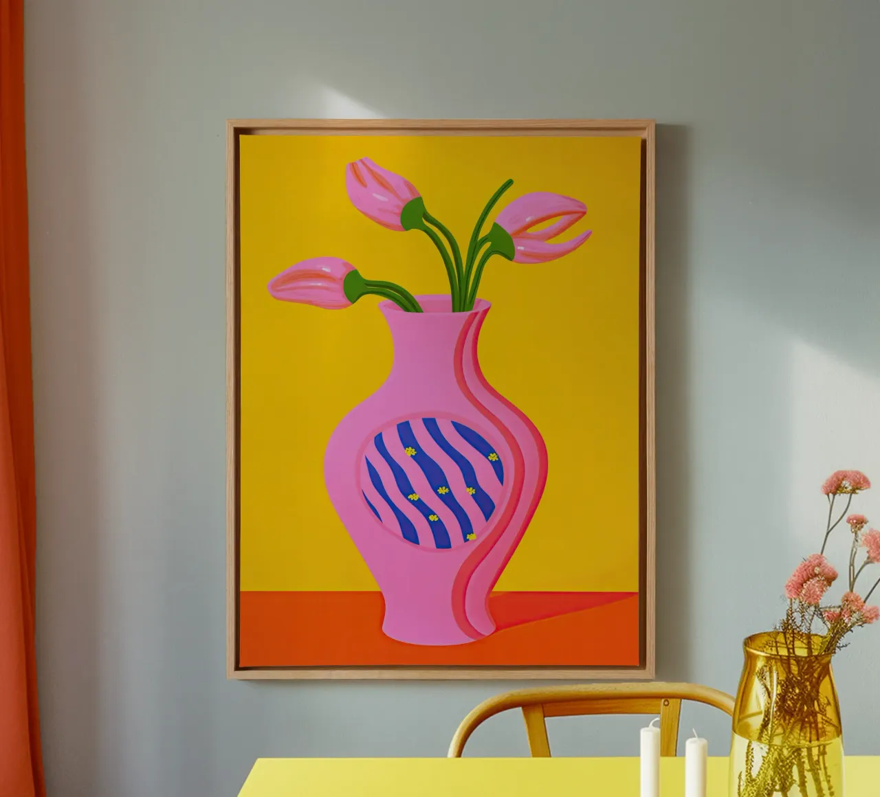 Natura morta pop art con fiori di plastica rosa tela con Cornice a cassetta da Autofocus