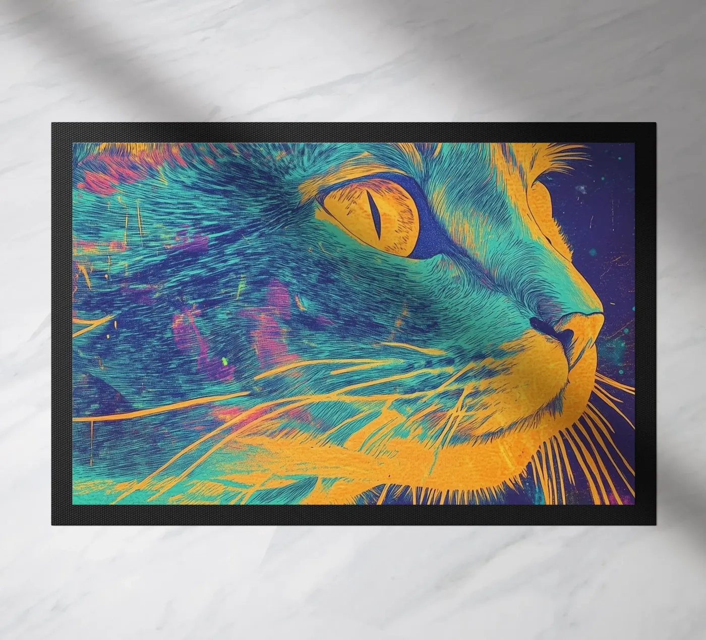 Blauwe kat deurmat van Justyna Jaszke JBJart