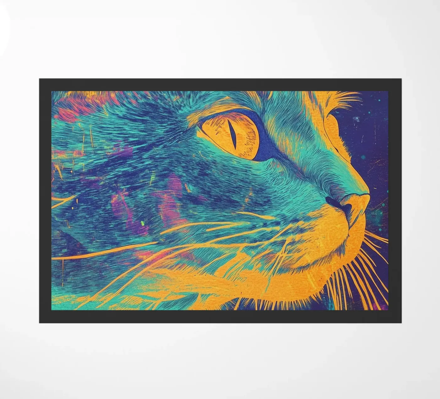 Blauwe kat deurmat van Justyna Jaszke JBJart