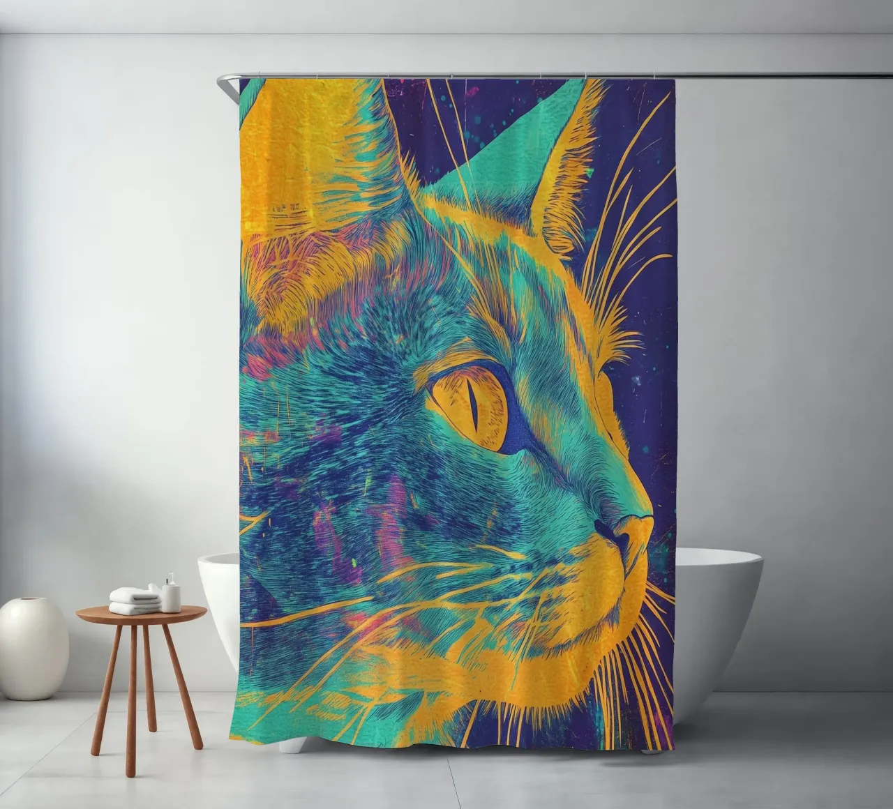 Blaue Katze Duschvorhang von Justyna Jaszke JBJart