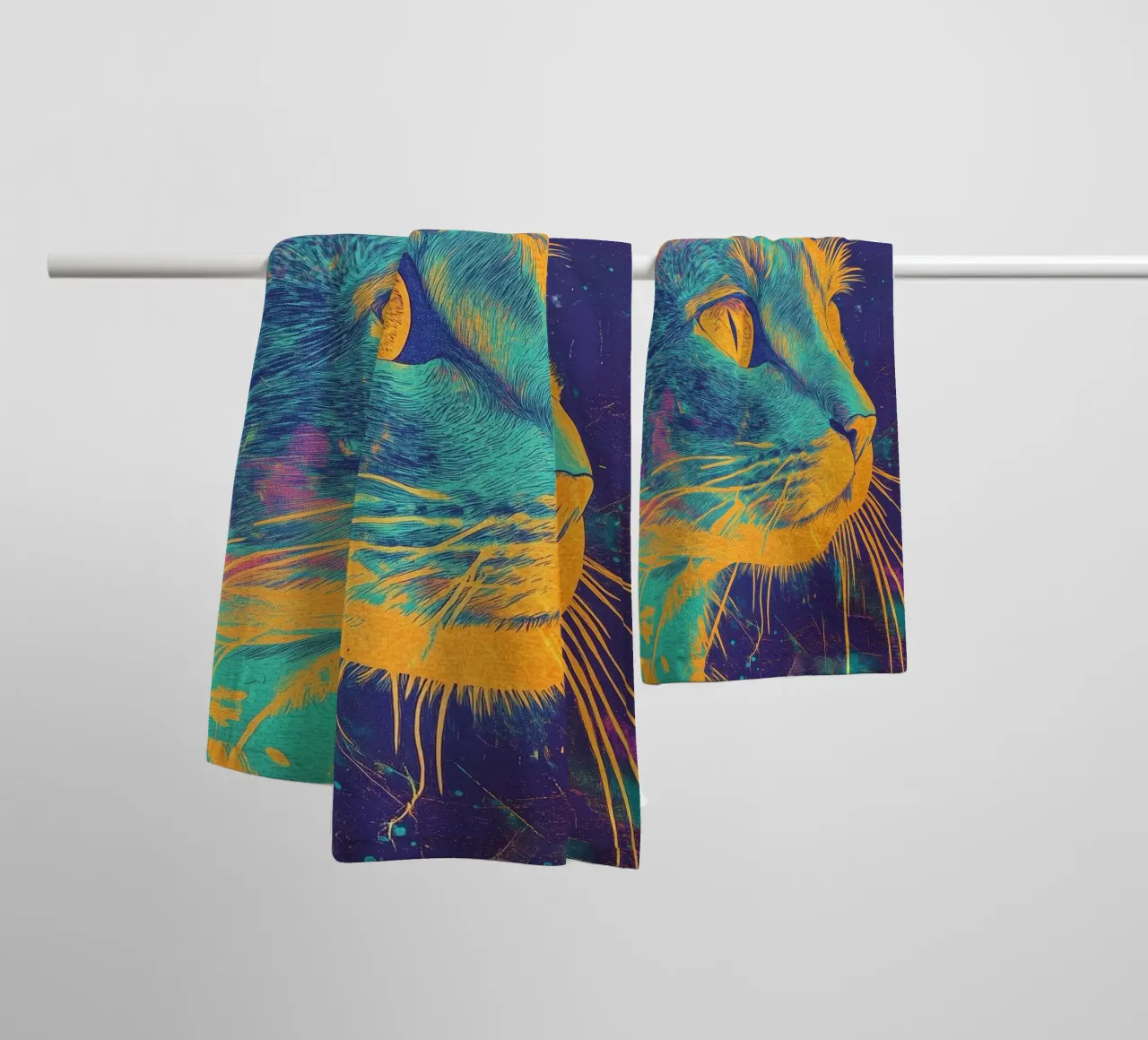 Blauwe kat badhanddoek van Justyna Jaszke JBJart