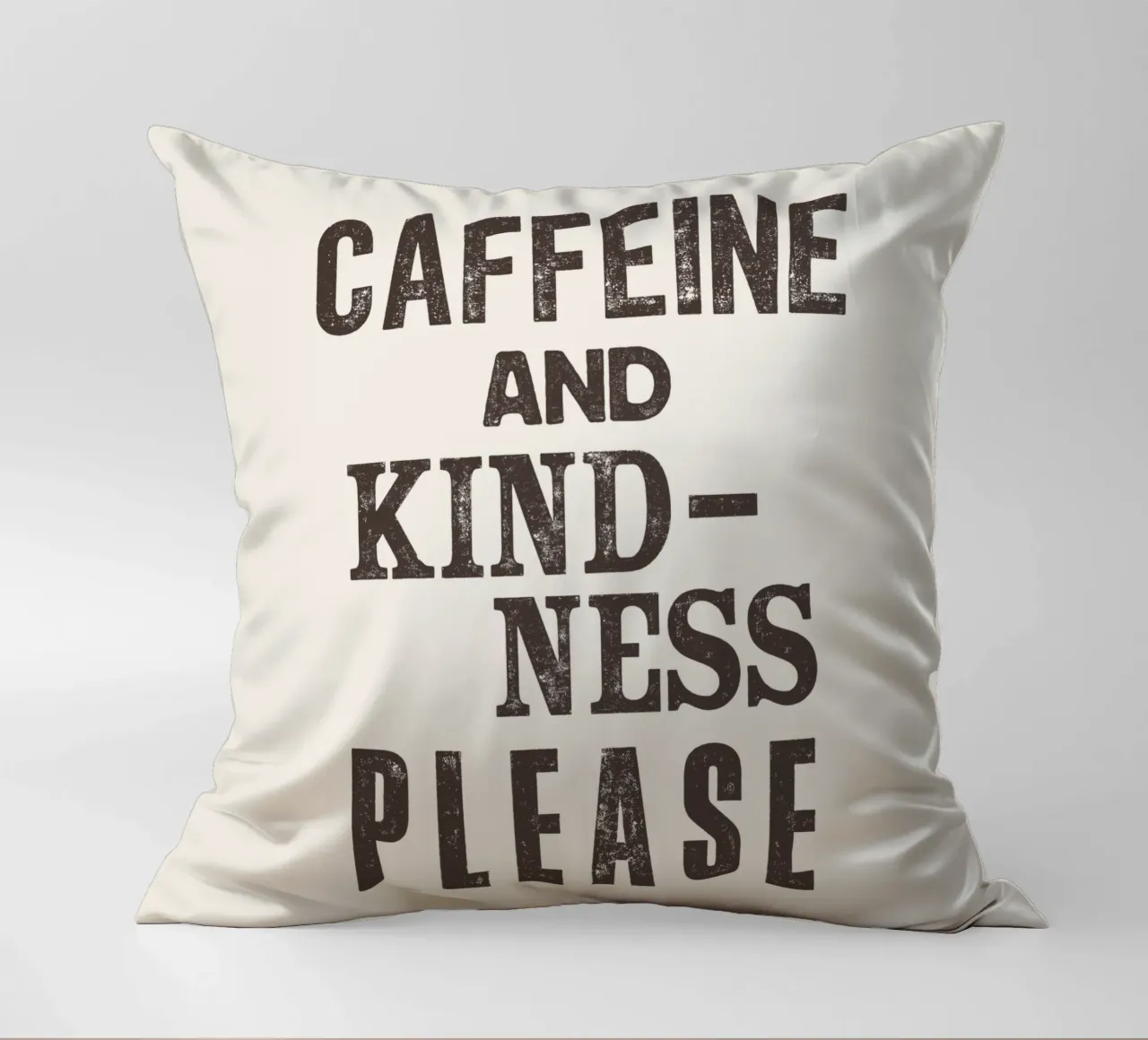 Caffeine and Kindness Please Whimsical Letterpress Print decorative cushion by THE MOTIVATED TYPE