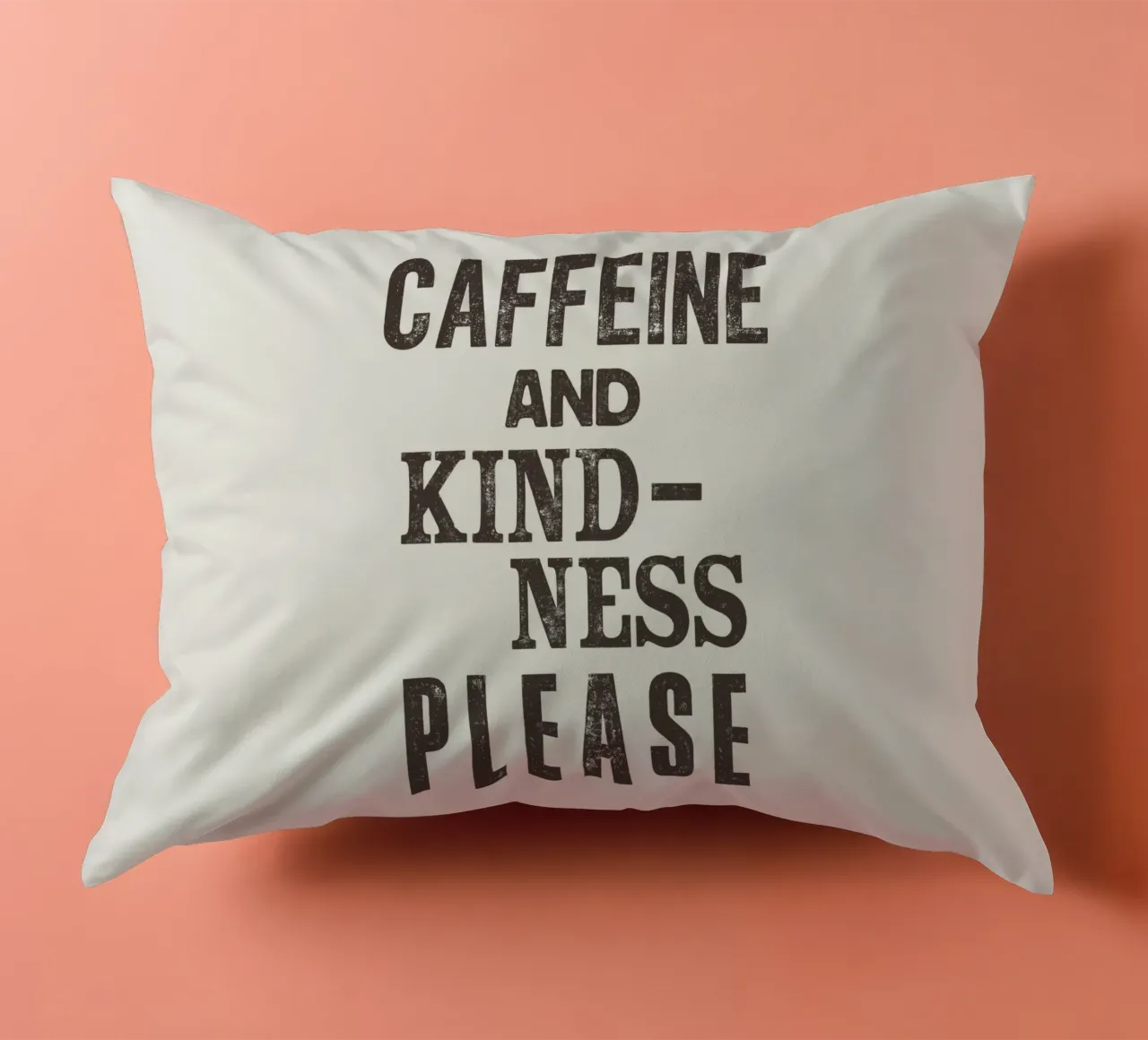 Caffeine and Kindness Please Whimsical Letterpress Print decorative cushion by THE MOTIVATED TYPE