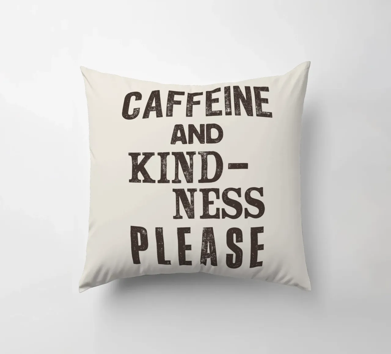 Caffeine and Kindness Please Whimsical Letterpress Print decorative cushion by THE MOTIVATED TYPE