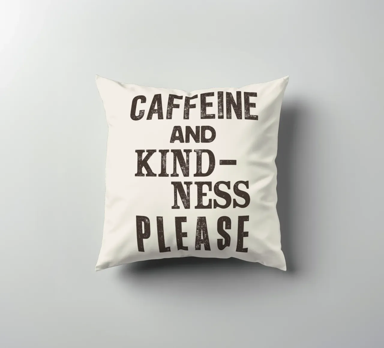 Caffeine and Kindness Please Whimsical Letterpress Print decorative cushion by THE MOTIVATED TYPE