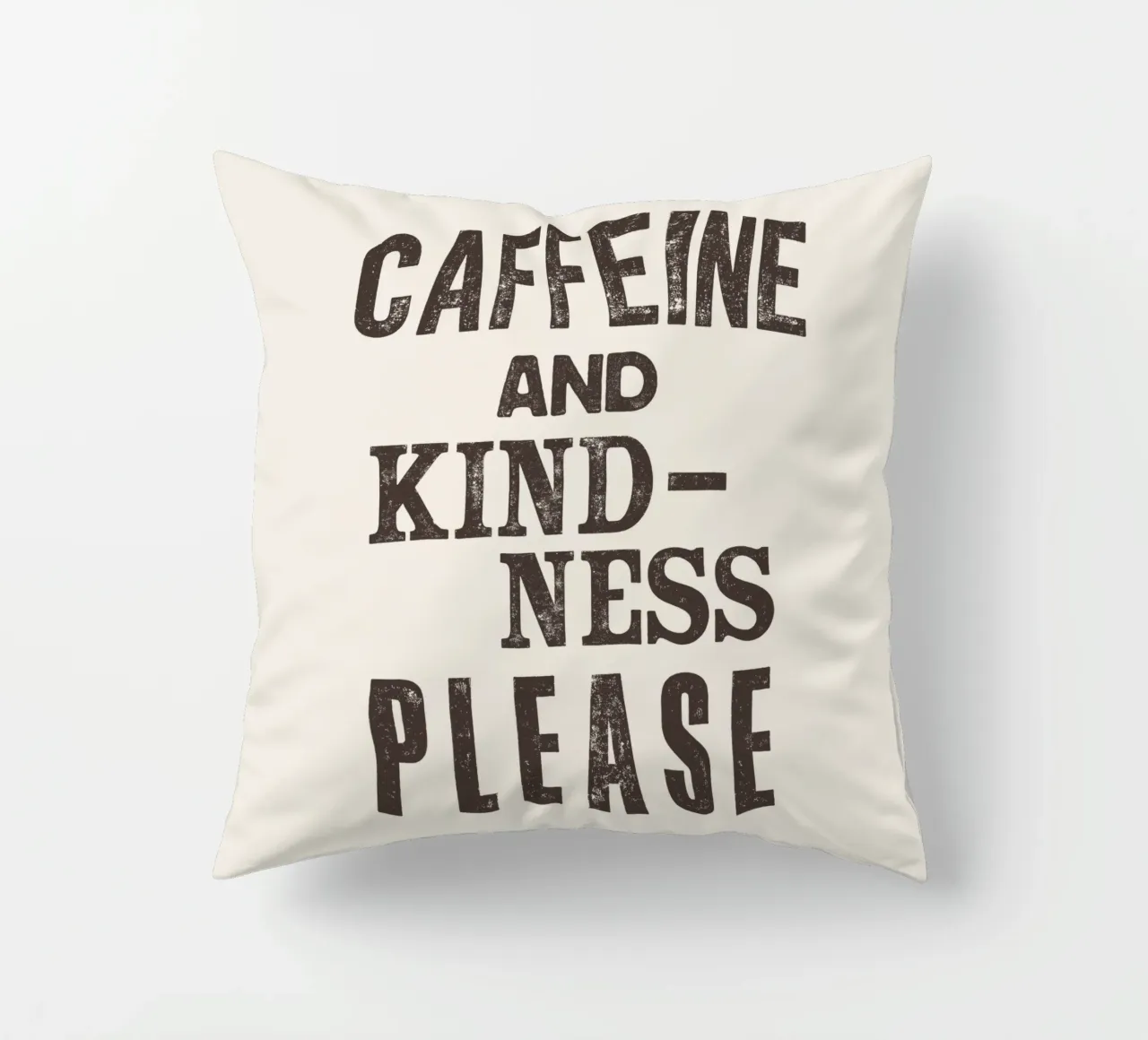 Caffeine and Kindness Please Whimsical Letterpress Print decorative cushion by THE MOTIVATED TYPE