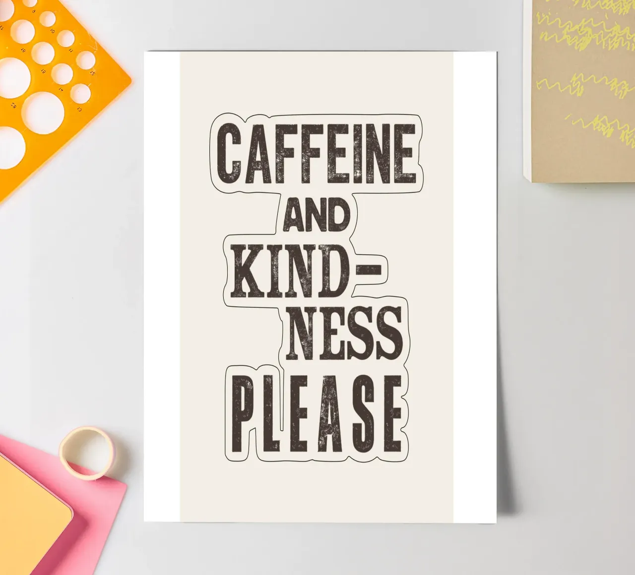 Caffeine and Kindness Please Whimsical Letterpress Print sticker sheet by THE MOTIVATED TYPE