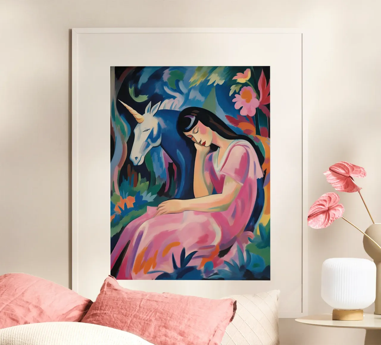 Donna con unicorno | Quadro di ispirazione espressionista poster da Autofocus