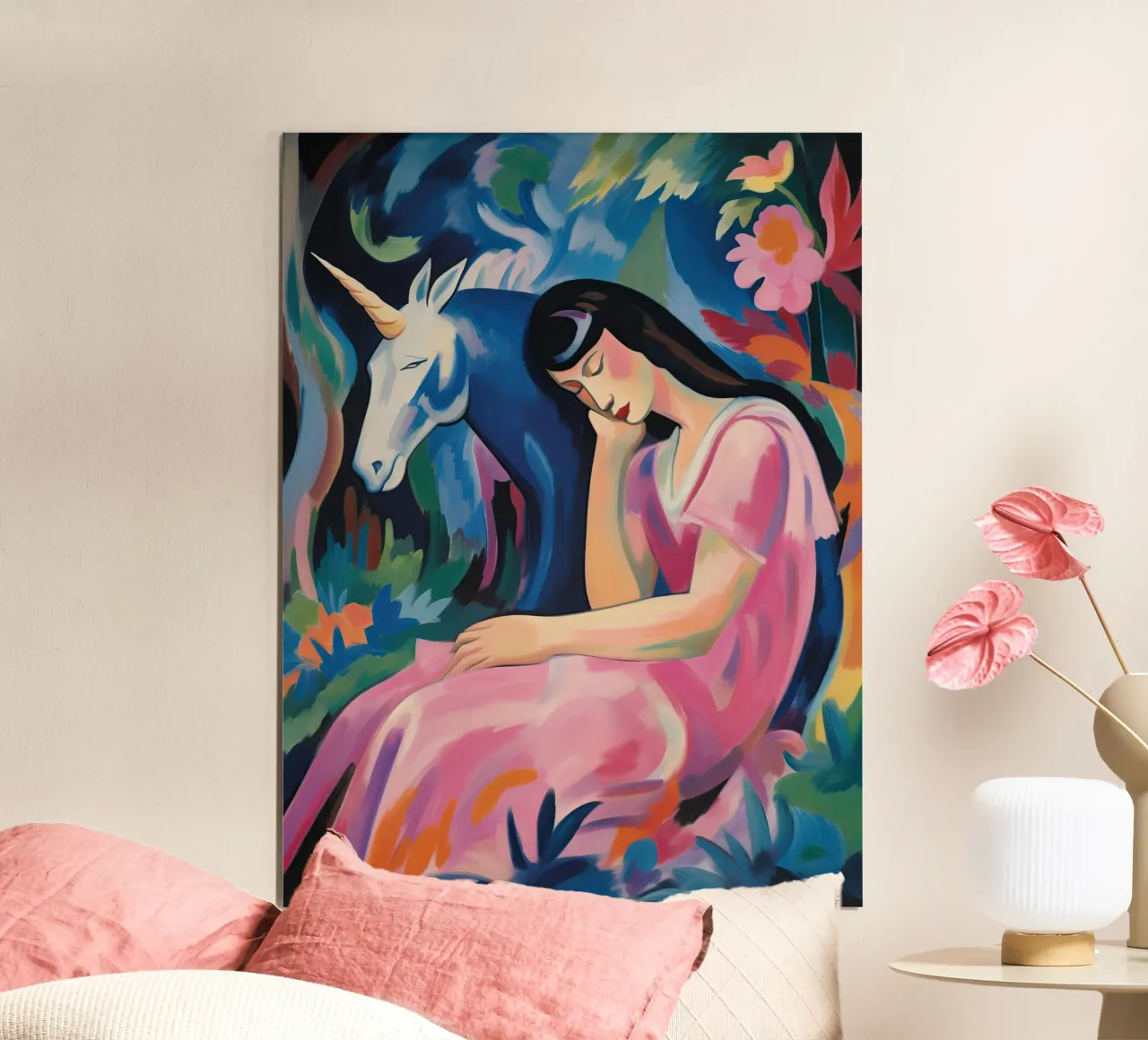 Donna con unicorno | Quadro di ispirazione espressionista poster da Autofocus
