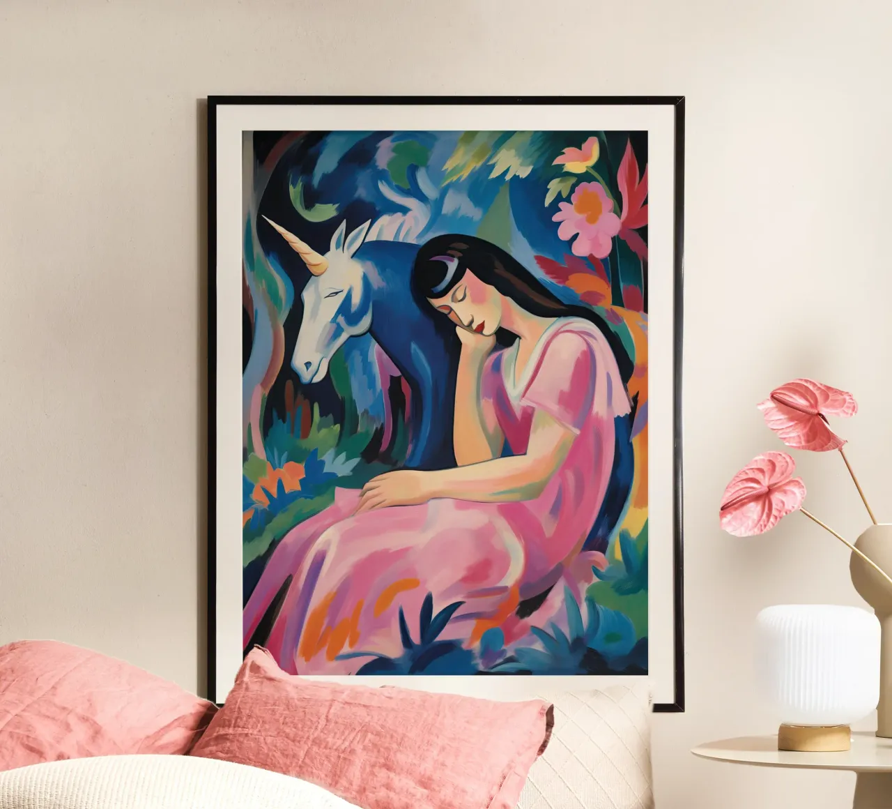 Donna con unicorno | Quadro di ispirazione espressionista poster da Autofocus