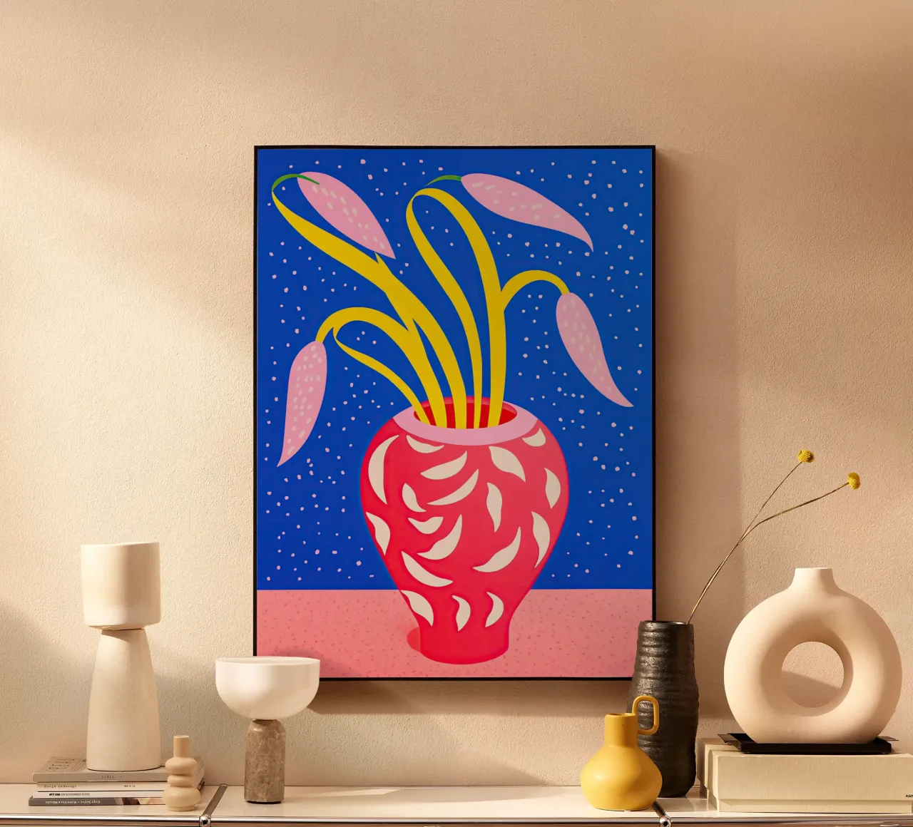 Pop art still life with vase and many dots alu-dibond by Autofocus