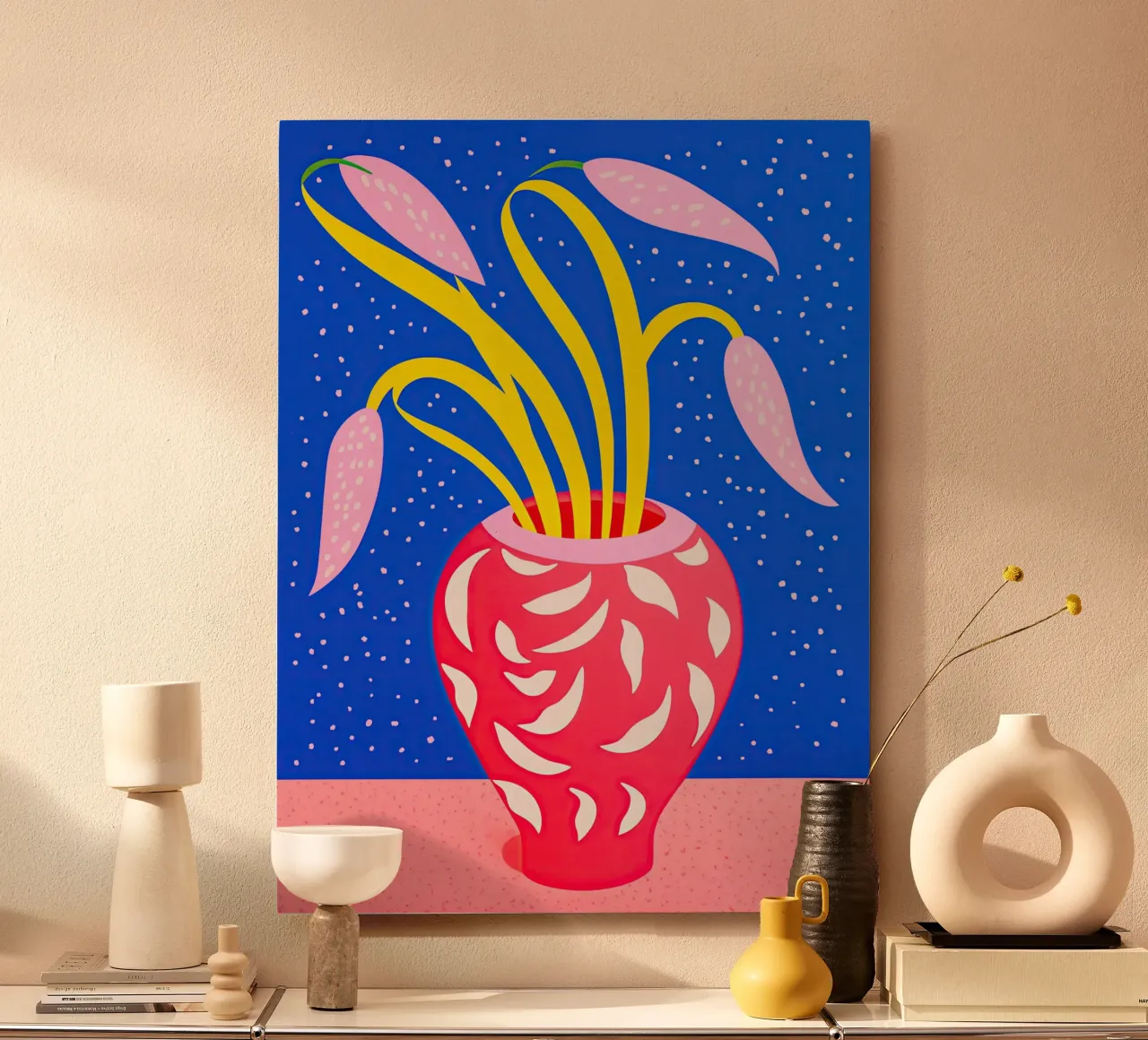 Pop art still life with vase and many dots alu-dibond by Autofocus