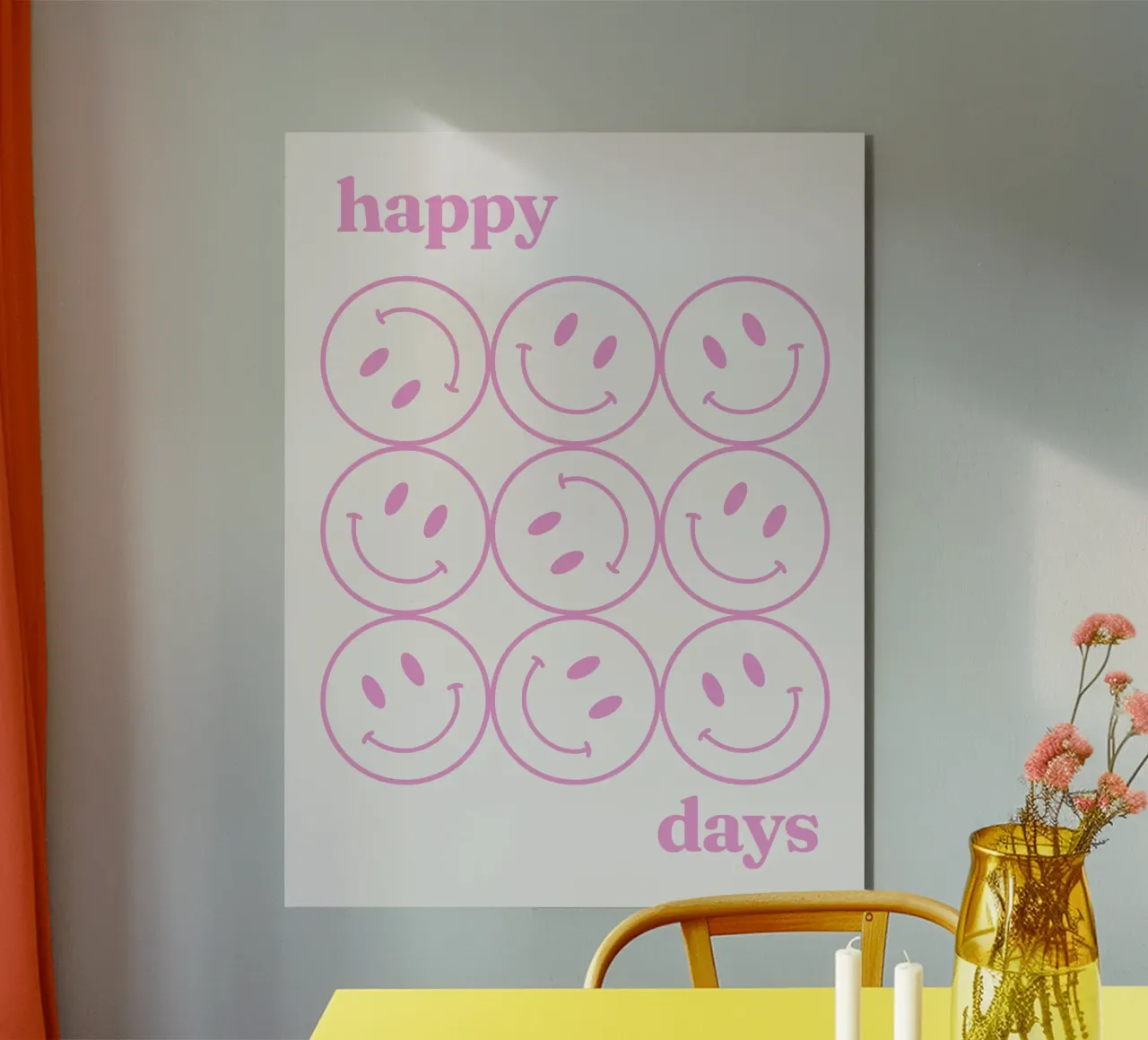 Smiley rosa Happy Days alluminio dibond da Paigaam Studio