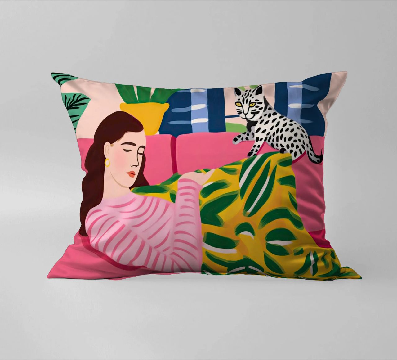 Il gatto vuole giocare | Illustrazione in stile Matisse cuscino da Autofocus